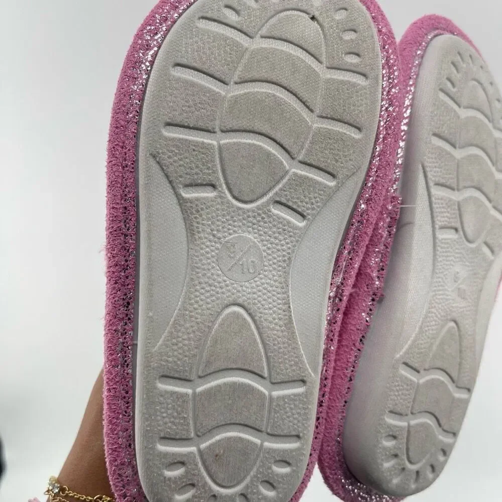 Bebe Girls Pink Plush Faux Fur Slingback Slippers Size 9/10 Cozy Fuzzy Shoes